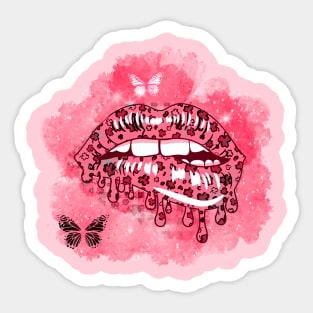 Pink leopard lips with shamrock leaves watercolor st patricks day Sticker